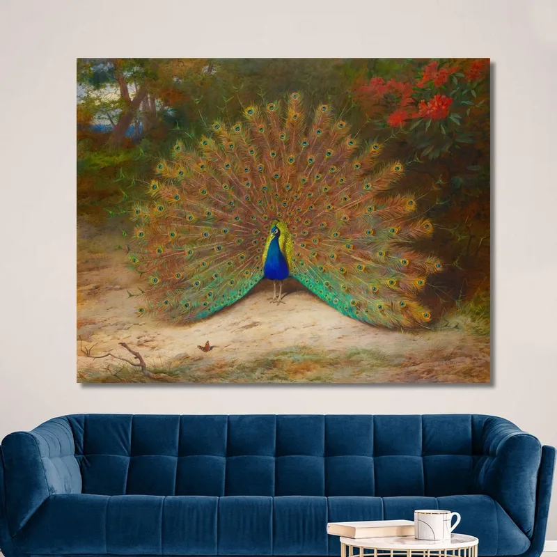 Peacock And Peacock Butterfly Archibald Thorburn