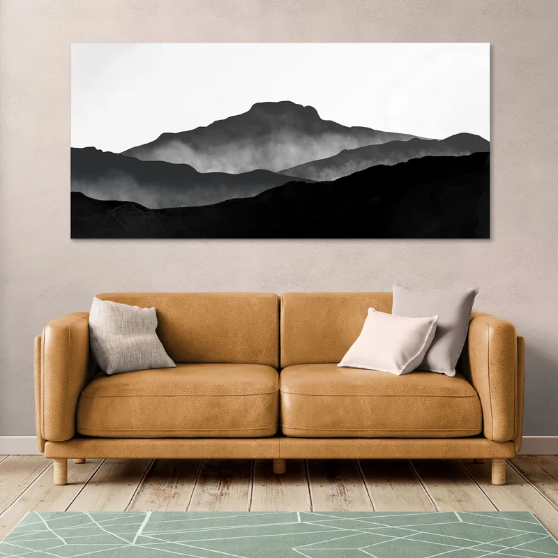 Quadro Paesaggio Astratto Paesaggio Montuoso Nebbioso Nero E Grigio Minimalista