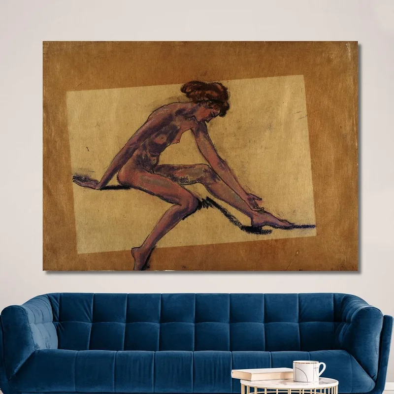 Desnudo Femenino Sentado De Perfil Inclinándose Hacia Adelante​ Arthur Bowen Davies