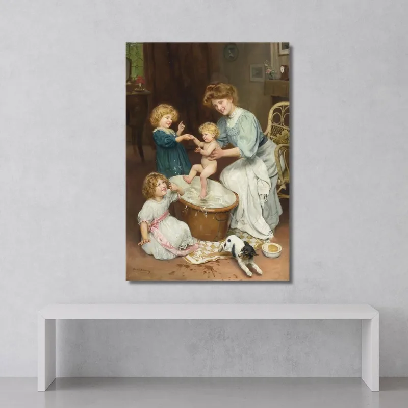 Babys Badezeit Arthur John Elsley
