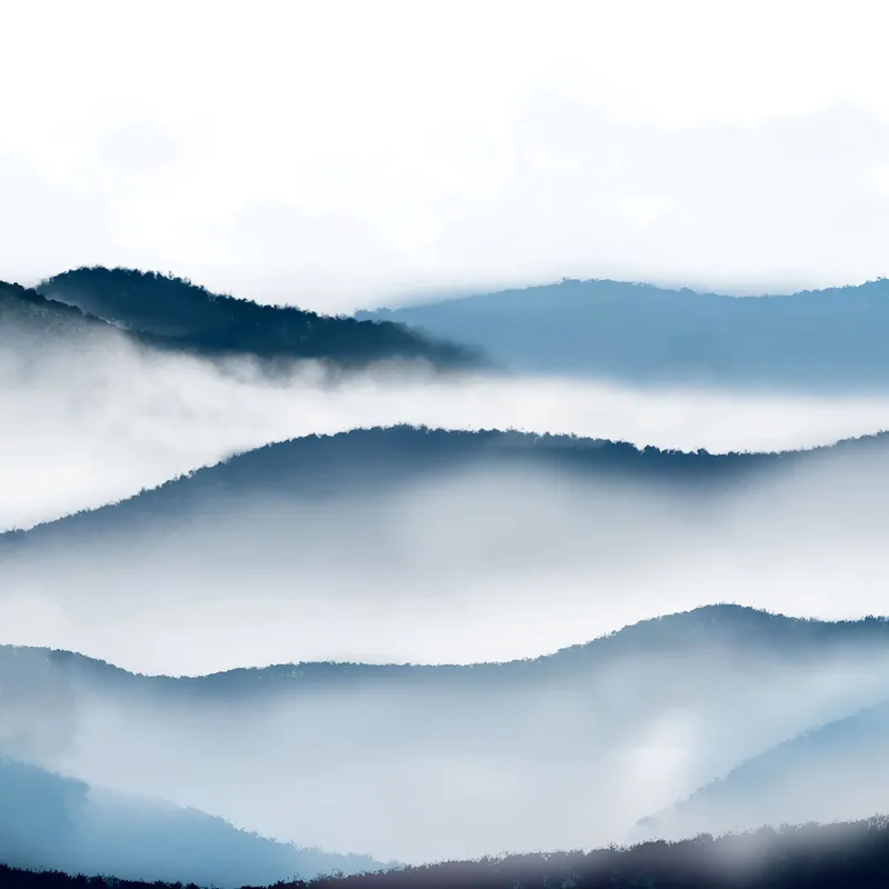 Abstract Landscape Painting Art Blue Mountainous Landscape With Fog And Hills