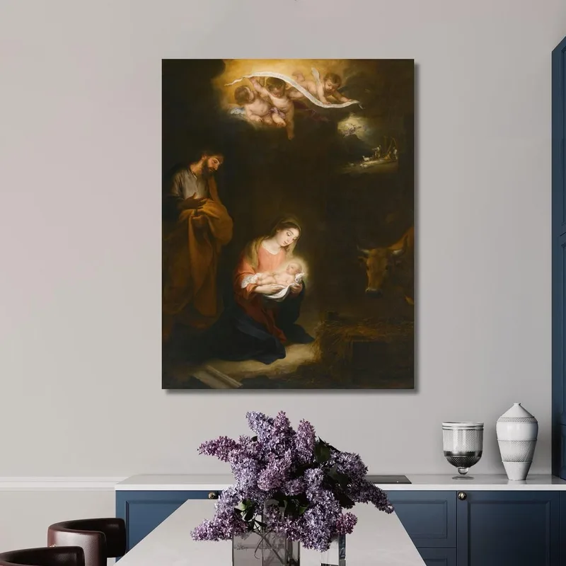 Una Escena Nocturna Con La Natividad Y La Anunciación A Los Pastores En El Fondo Bartolomé Estebán Murillo
