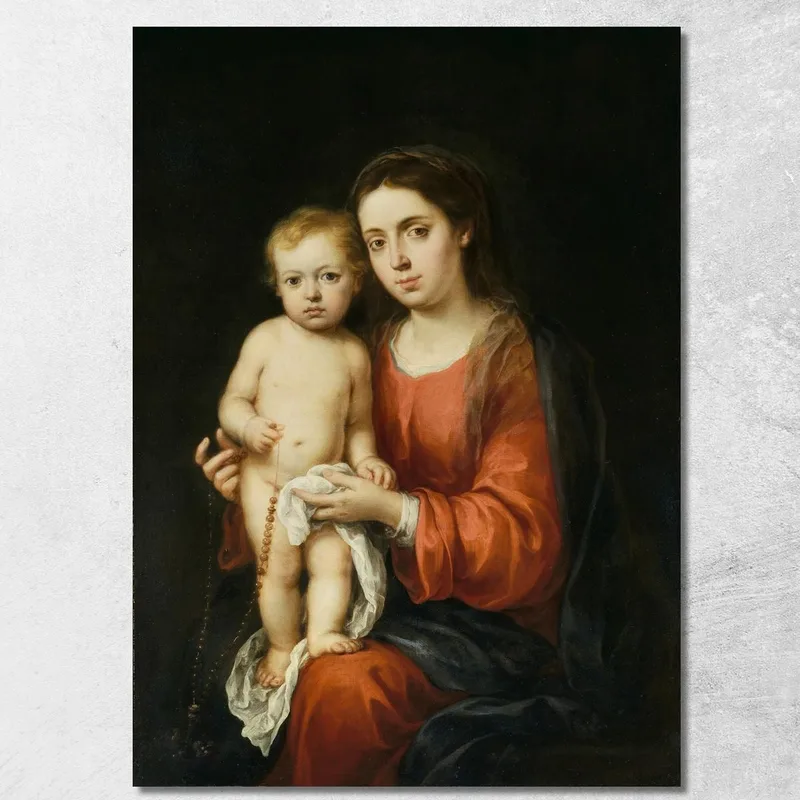 Die Jungfrau Und Das Kind Mit Einem Rosenkranz Bartolomé Estebán Murillo drucken auf leinwand