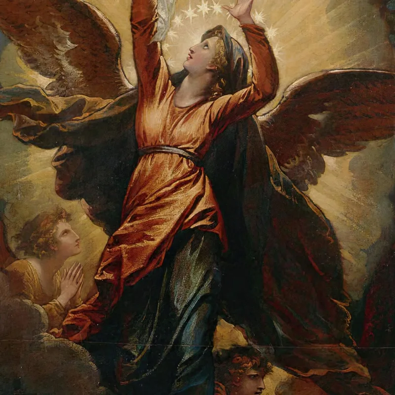 La Donna Vestita Di Sole Fugge Dalla Persecuzione Del Drago Benjamin West quadro stampa su tela
