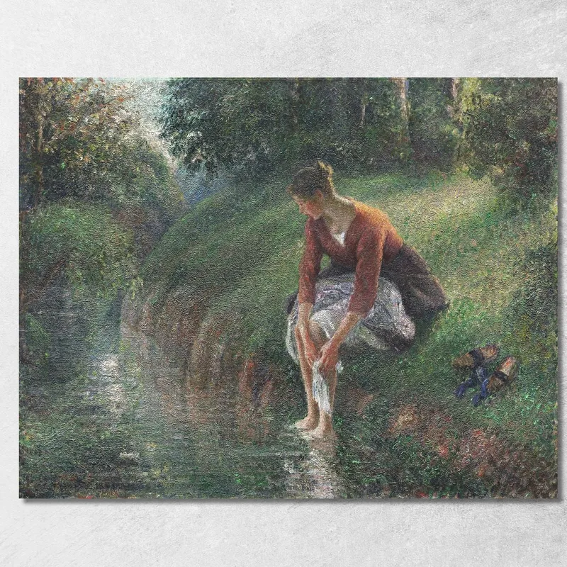 Donna Che Si Bagna I Piedi In Un Ruscello Camille Pissarro quadro stampa su tela