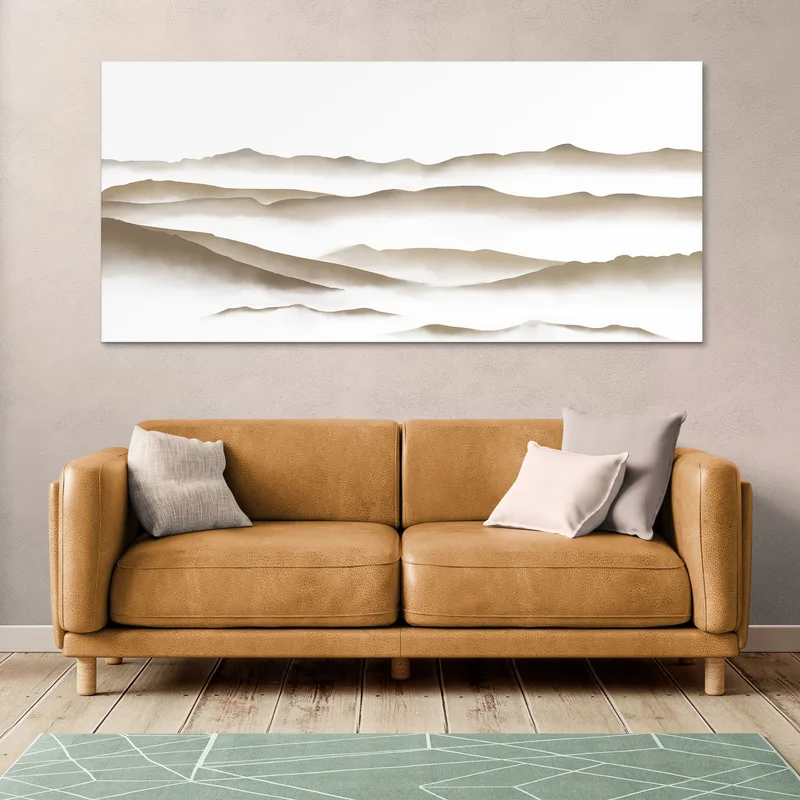 Abstract Landscape Painting Misty Beige And White Minimalist Mountainous Landscape