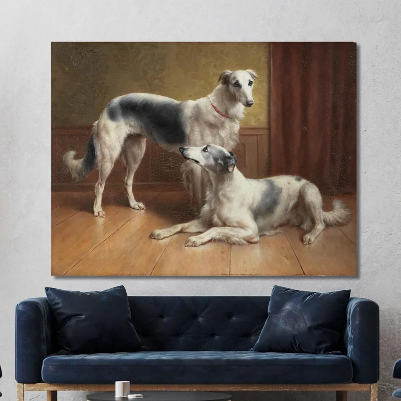 Una Coppia Di Borzoi In Un Interno Carl Reichert