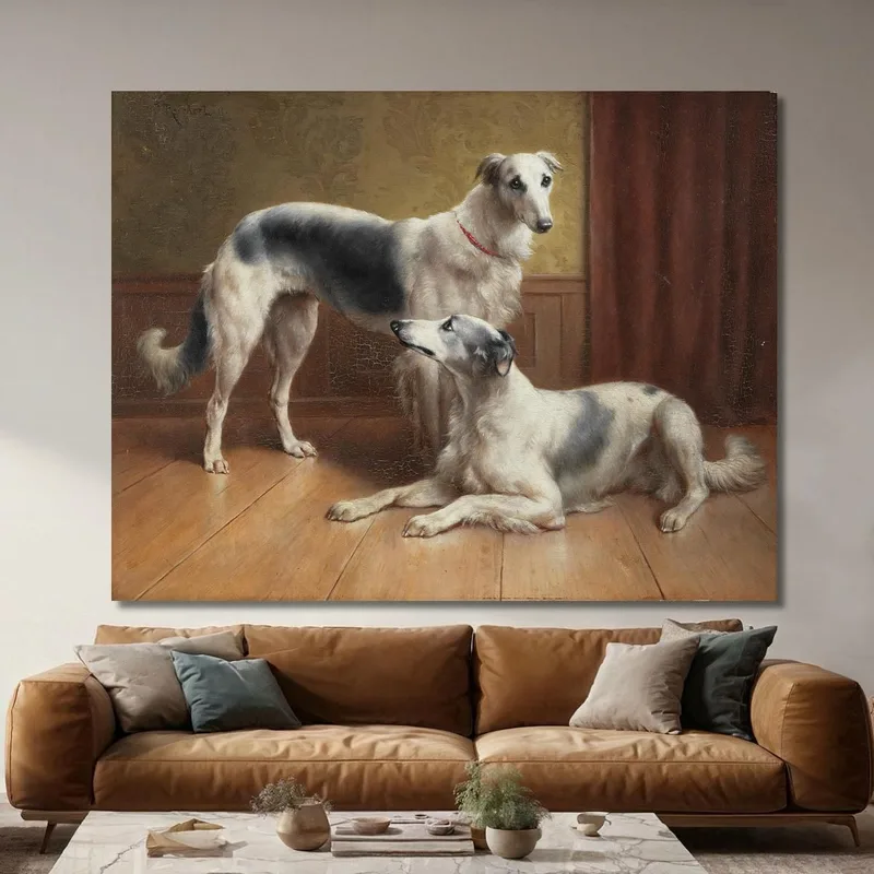 Una Coppia Di Borzoi In Un Interno Carl Reichert