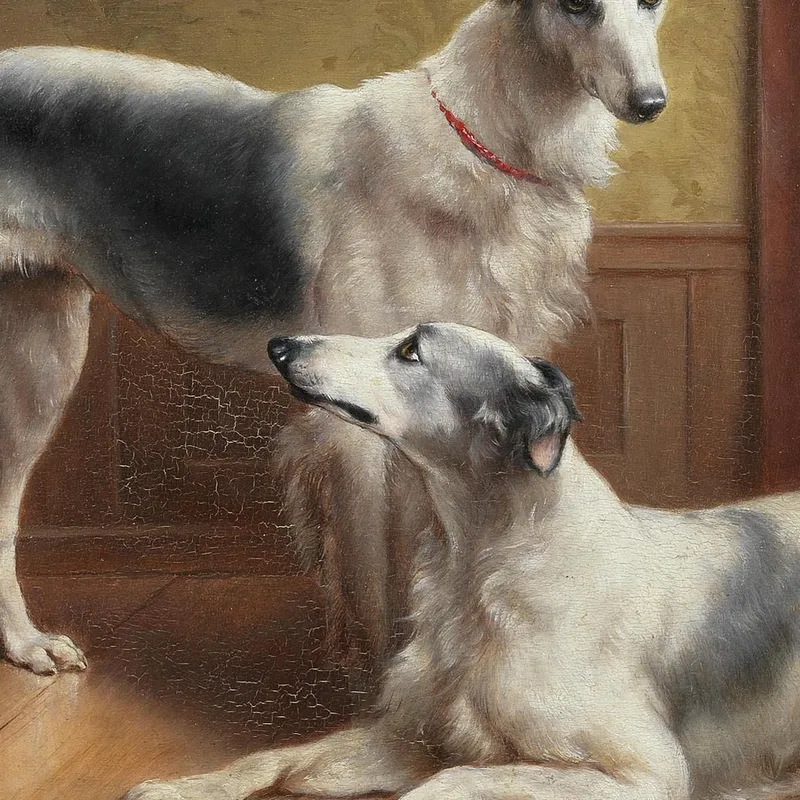 Una Coppia Di Borzoi In Un Interno Carl Reichert