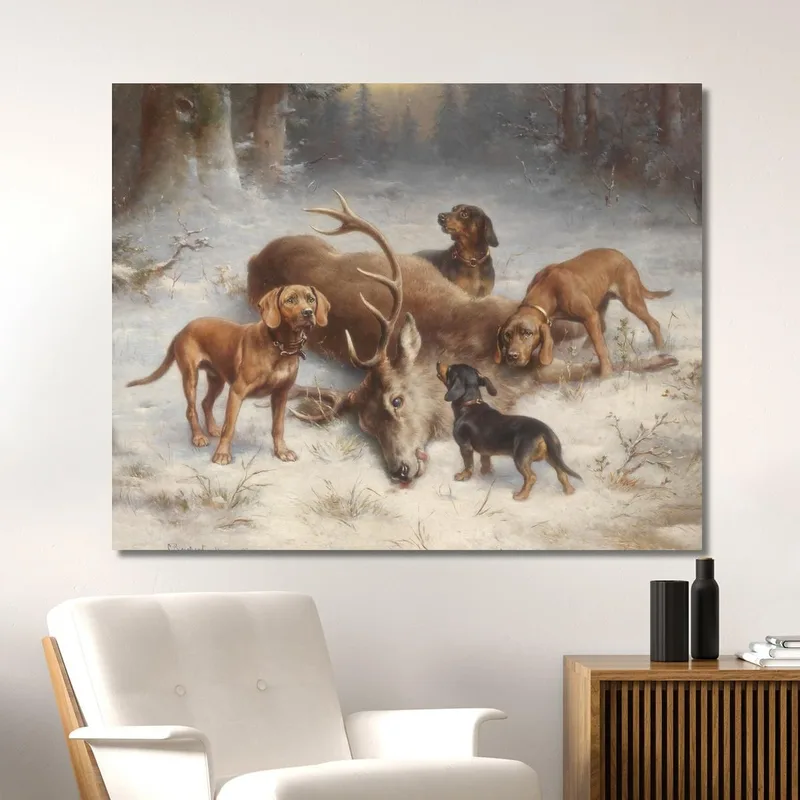 Bloodhounds With A Hunted Deer Carl Reichert