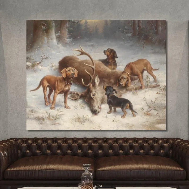 Bloodhounds With A Hunted Deer Carl Reichert