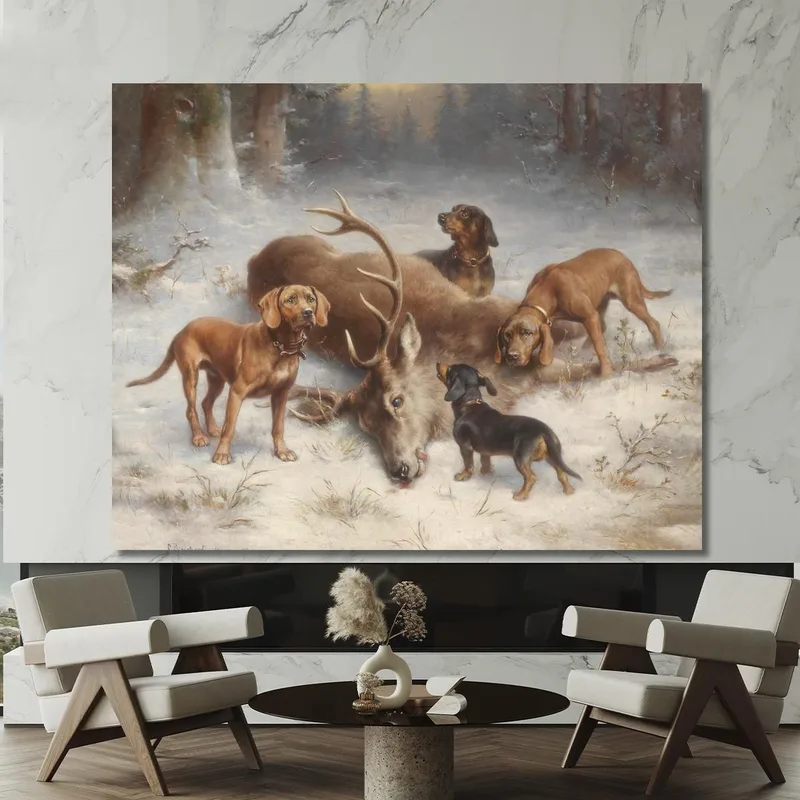 Bloodhounds With A Hunted Deer Carl Reichert