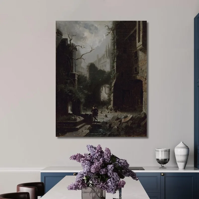 Escena A La Luz De La Luna Con Ruinas De Un Castillo Carl Spitzweg