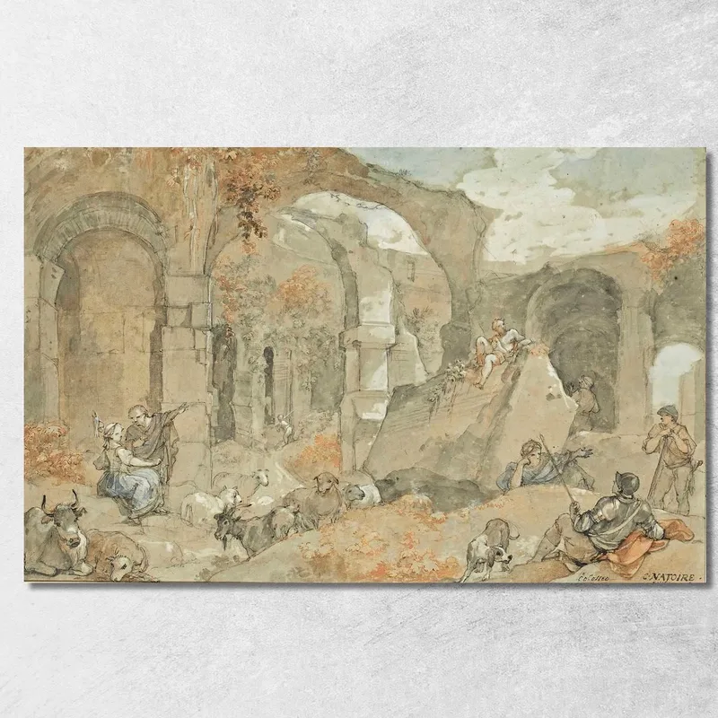 L'Interno Del Colosseo Con Pastori E Animali Charles-Joseph Natoire quadro stampa su tela