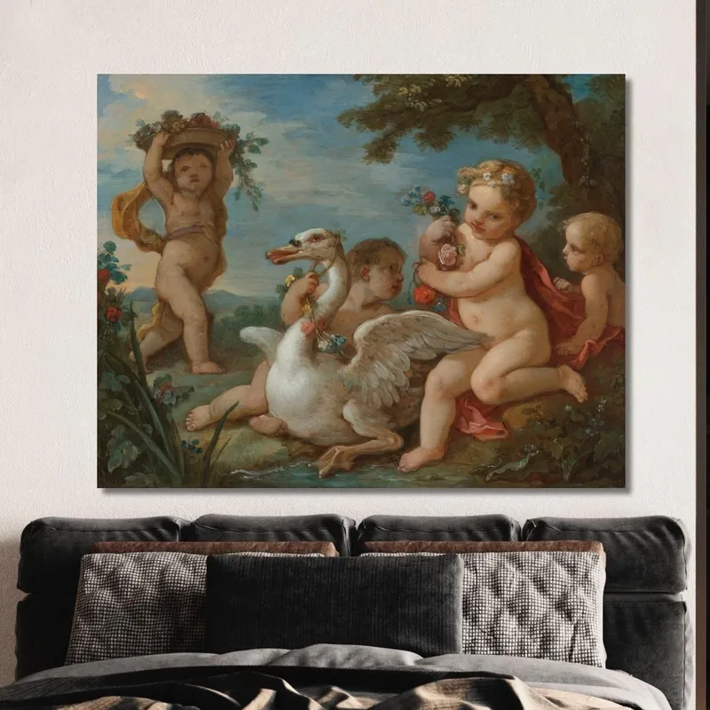 Putti Adornant Un Cygne Avec Une Guirlande De Fleurs Charles-Joseph Natoire
