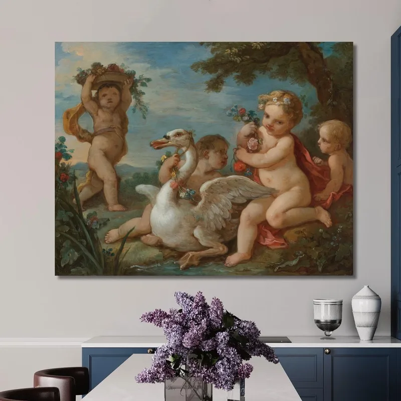 Putti Adornant Un Cygne Avec Une Guirlande De Fleurs Charles-Joseph Natoire