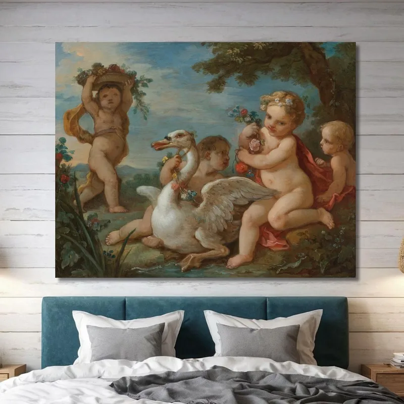 Putti Adornant Un Cygne Avec Une Guirlande De Fleurs Charles-Joseph Natoire