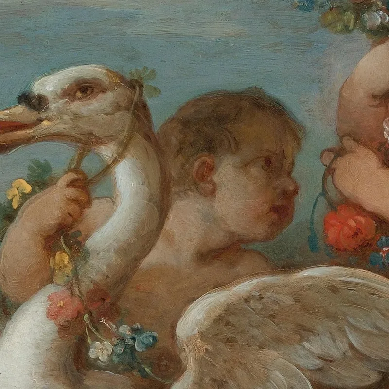 Putti Adornant Un Cygne Avec Une Guirlande De Fleurs Charles-Joseph Natoire