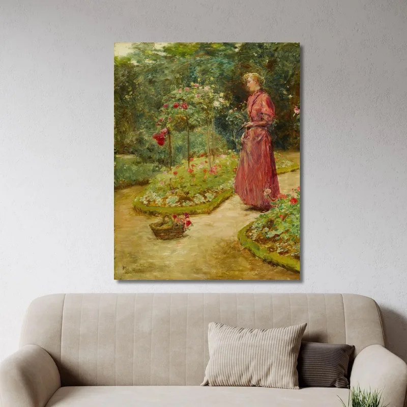 Femme Coupant Des Roses Dans Un Jardin Childe Hassam