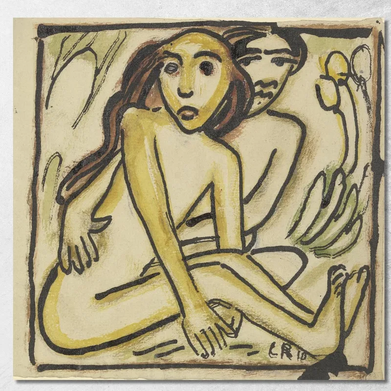 Coppia Nuda Seduta Christian Rohlfs quadro stampa su tela