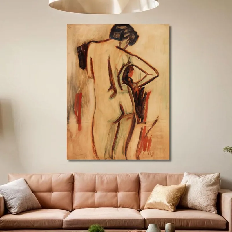 Standing Female Nude From Behind Christian Rohlfs