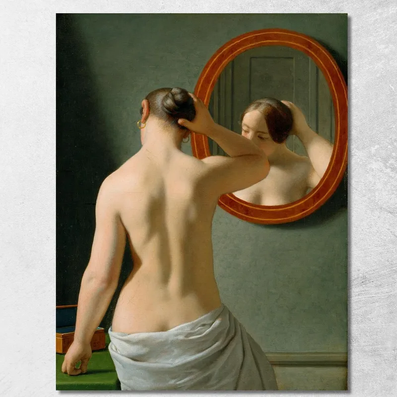 A Nude Woman Doing Her Hair Before A Mirror Christoffer Wilhelm Eckersberg canvas print
