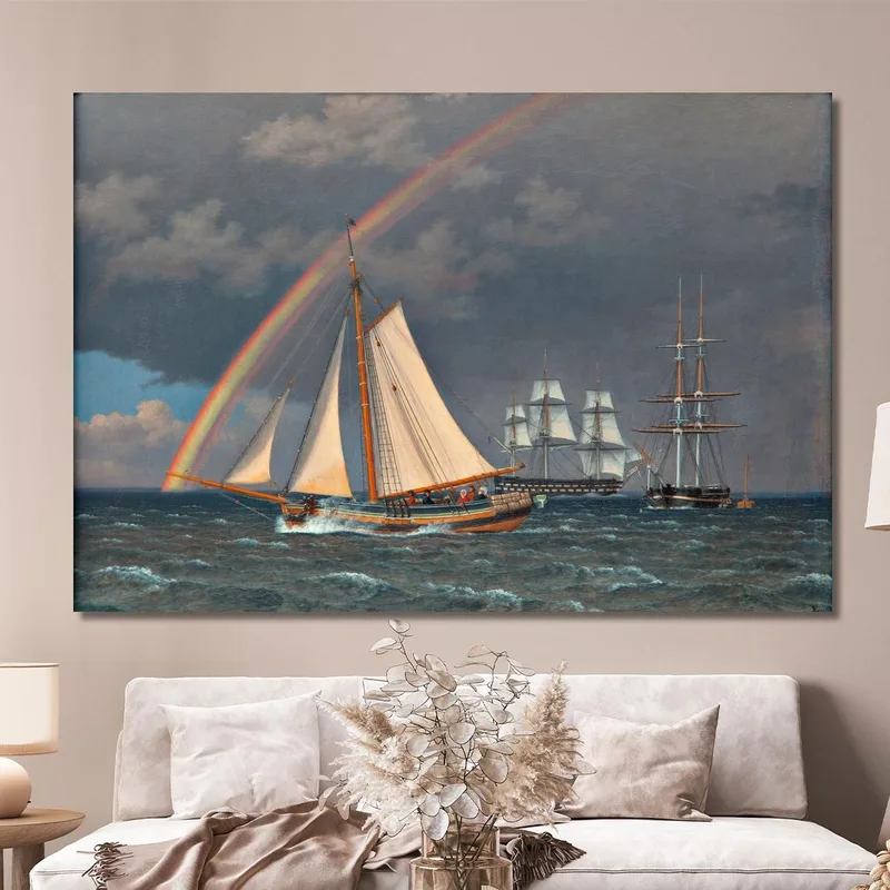 Rainbow At Sea With A Sailing Hunt And Other Ships Christoffer Wilhelm Eckersberg