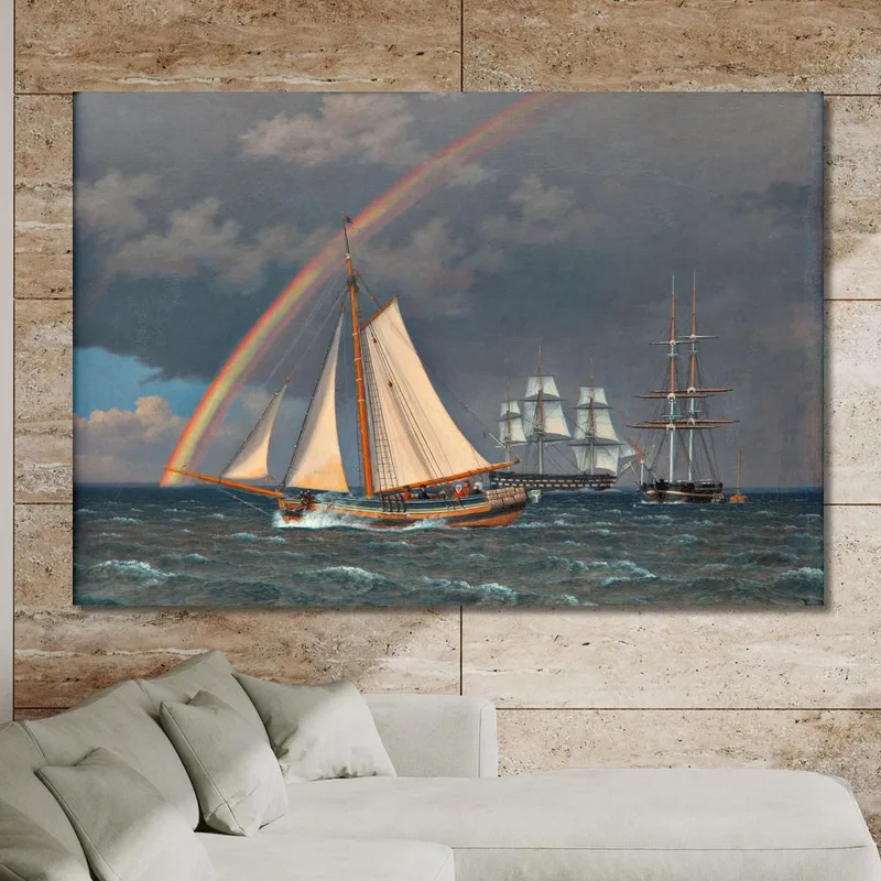 Rainbow At Sea With A Sailing Hunt And Other Ships Christoffer Wilhelm Eckersberg