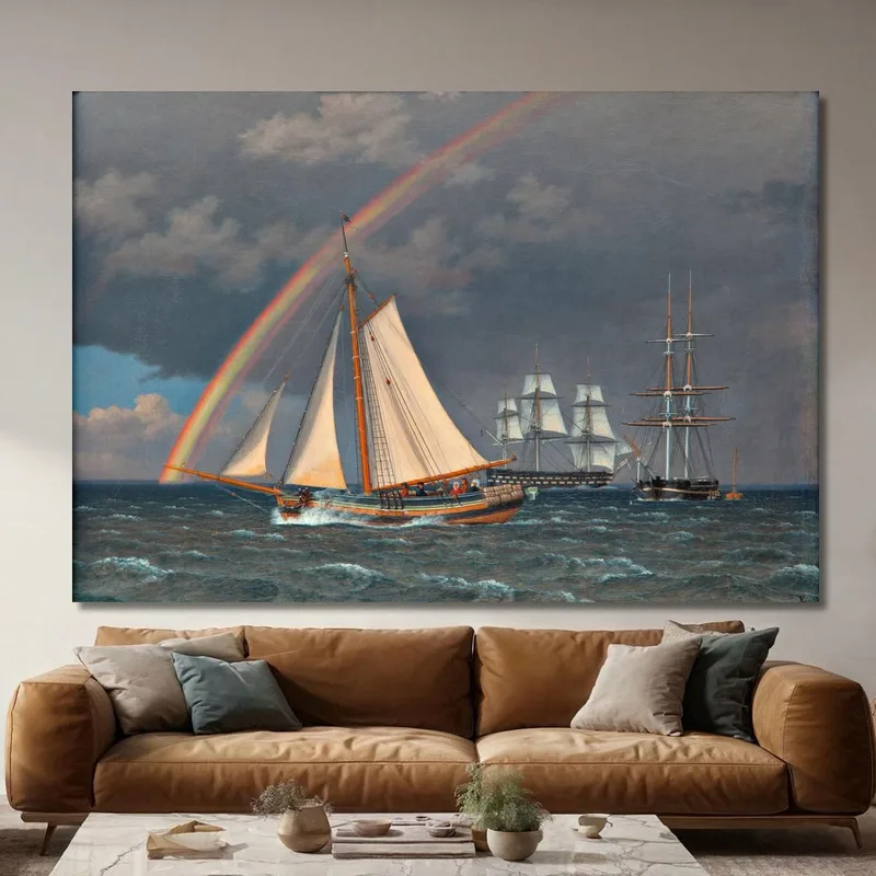 Rainbow At Sea With A Sailing Hunt And Other Ships Christoffer Wilhelm Eckersberg