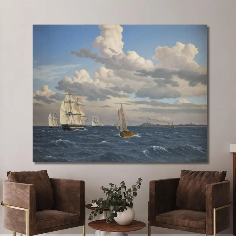 Ships In The Sound North Of Kronborg Castle Elsinore Christoffer Wilhelm Eckersberg