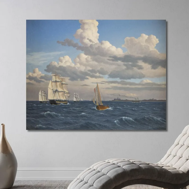 Ships In The Sound North Of Kronborg Castle Elsinore Christoffer Wilhelm Eckersberg