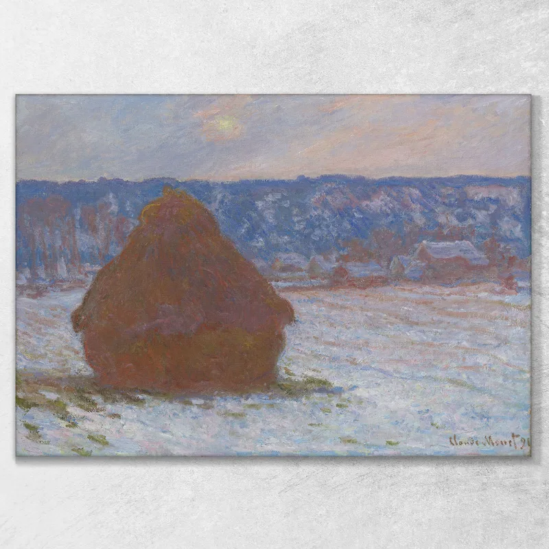 Stapel Von Weizen Schnee-Effekt Bewölkten Tag Claude Monet