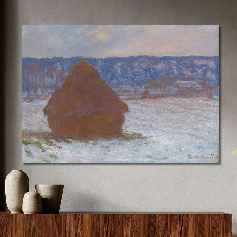 Stapel Von Weizen Schnee-Effekt Bewölkten Tag Claude Monet
