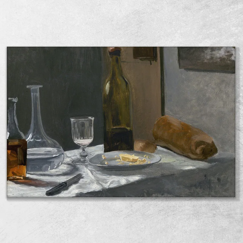 Natura Morta Con Bottiglia, Caraffa, Pane E Vino Claude Monet