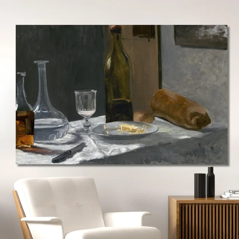 Natura Morta Con Bottiglia, Caraffa, Pane E Vino Claude Monet