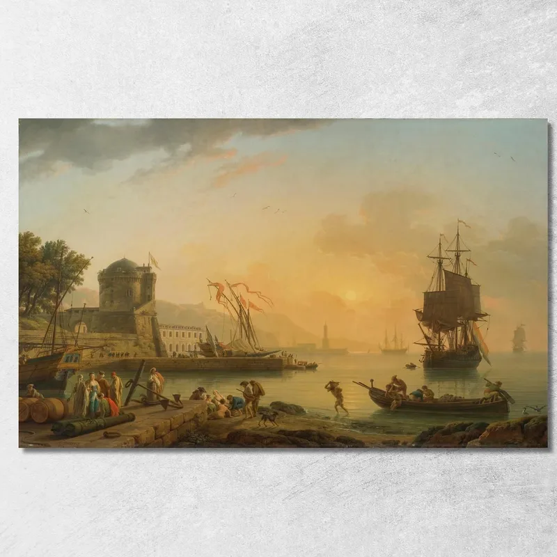 Una Vista Grandiosa De La Orilla Del Mar Enriquecida Con Edificios, Barcos Y Figuras Claude-Joseph Vernet cuadro en lienzo
