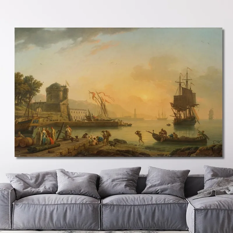 Una Vista Grandiosa De La Orilla Del Mar Enriquecida Con Edificios Barcos Y Figuras Claude-Joseph Vernet