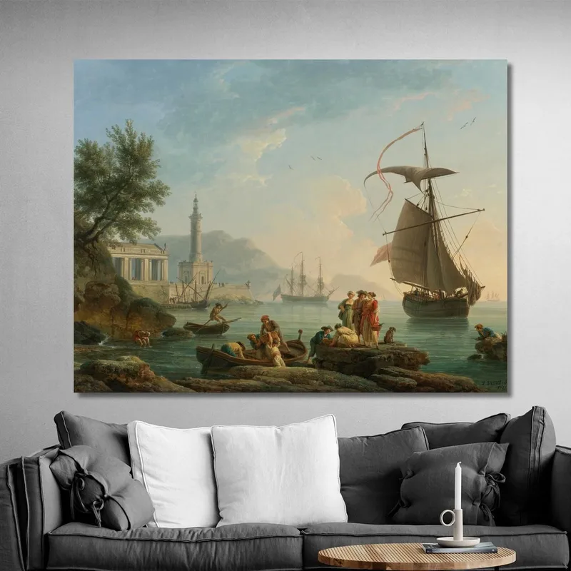 A Mediterranean Harbor At Sunset With Fisherfolk  Claude-Joseph Vernet