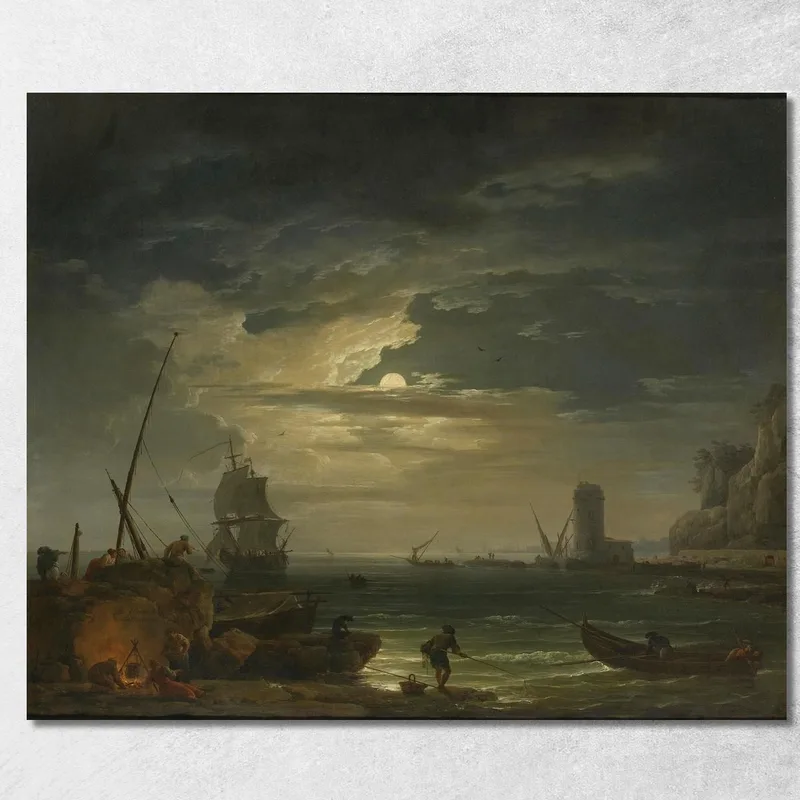 Una Ensenada Mediterránea A La Luz De La Luna Claude-Joseph Vernet cuadro en lienzo
