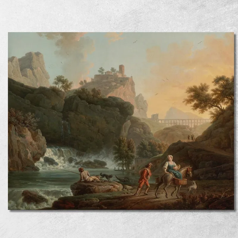 Un Paisaje Rocoso Con Un Pescador Y Viajeros Claude-Joseph Vernet cuadro en lienzo