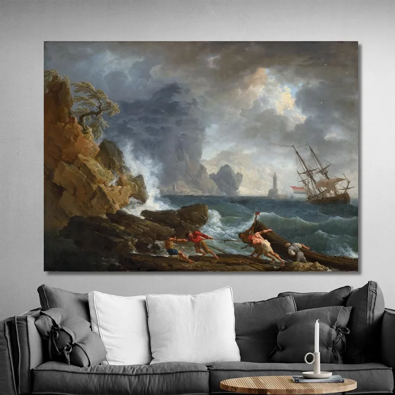 An Italian Harbour In Stormy Weather Claude-Joseph Vernet