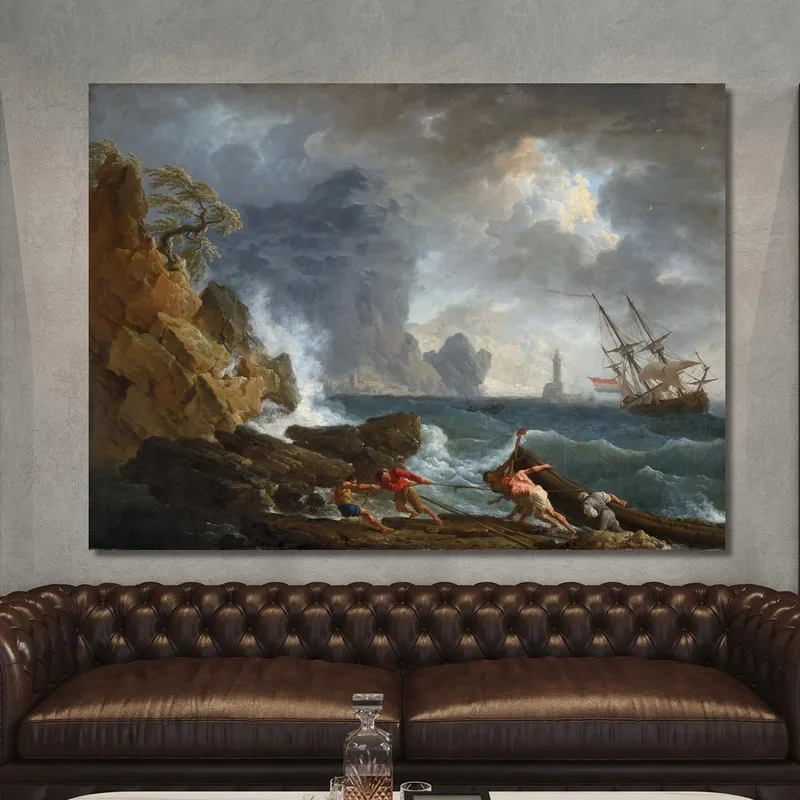 An Italian Harbour In Stormy Weather Claude-Joseph Vernet