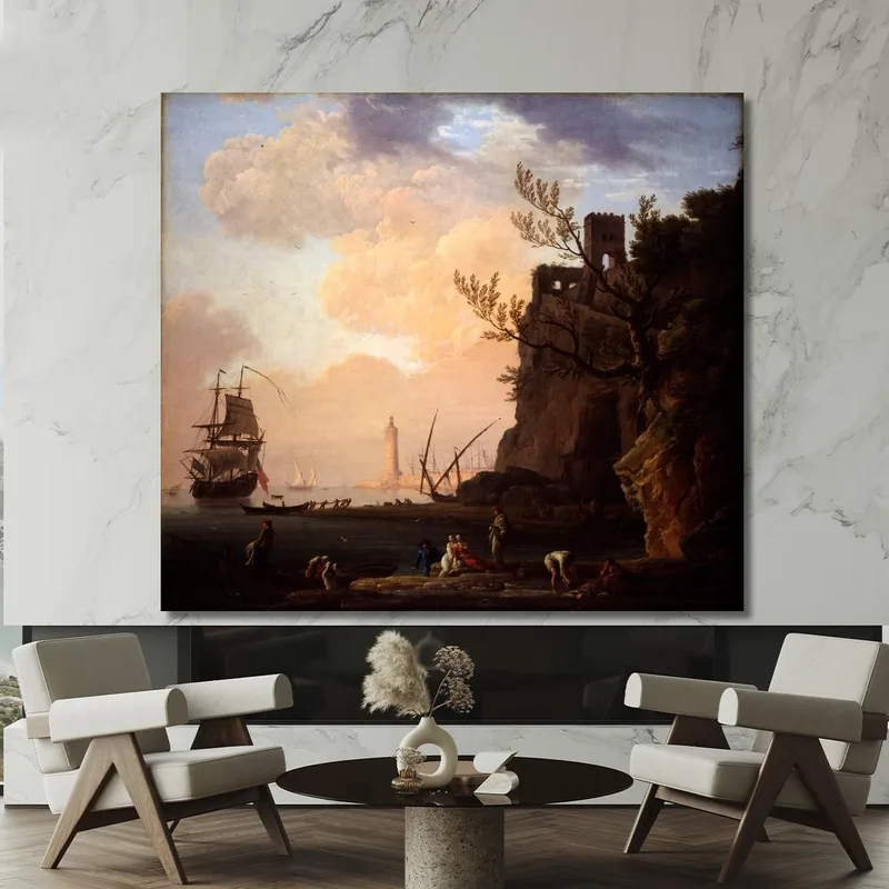 Una Escena De Puerto Italianizante Claude-Joseph Vernet