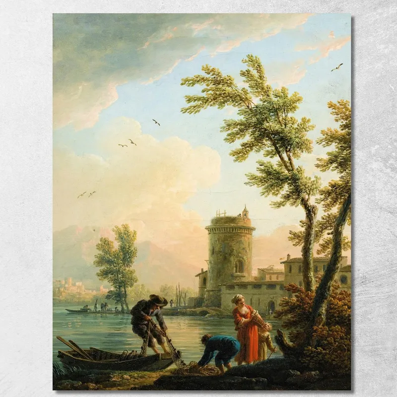 Pescadores Al Amanecer Claude-Joseph Vernet cuadro en lienzo