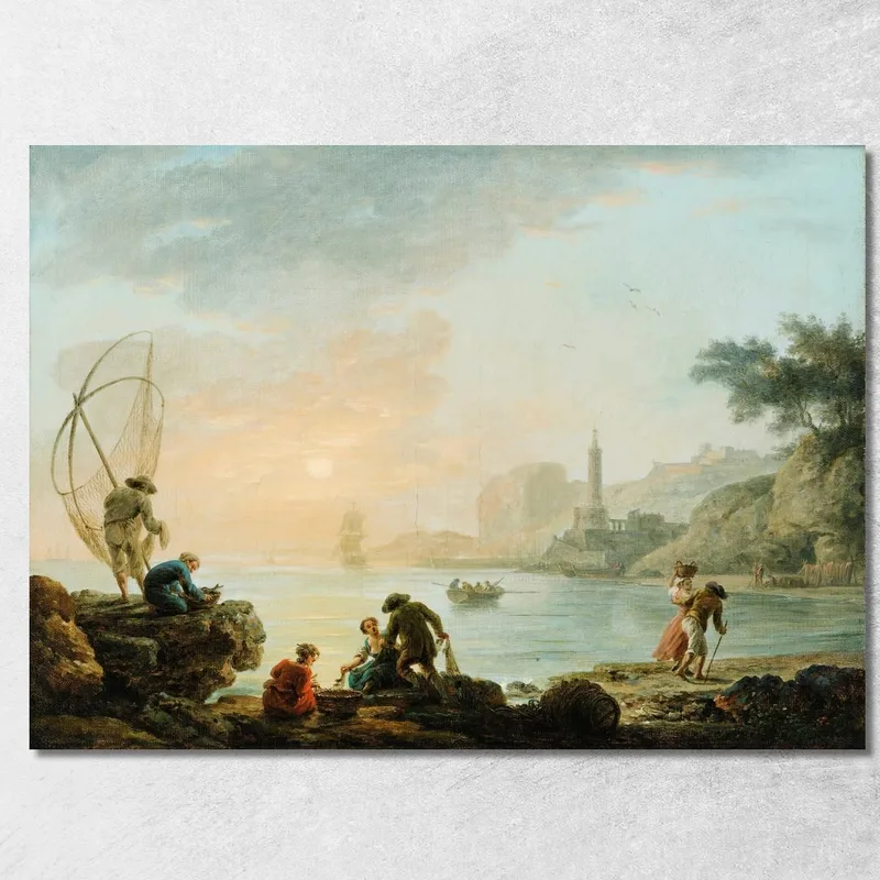 Pescadores Al Amanecer Claude-Joseph Vernet cuadro en lienzo
