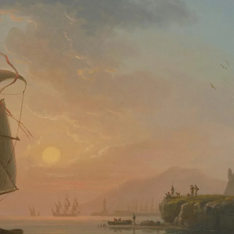 Puerto Mediterráneo Al Atardecer Con Un Pescador En Primer Plano Claude-Joseph Vernet