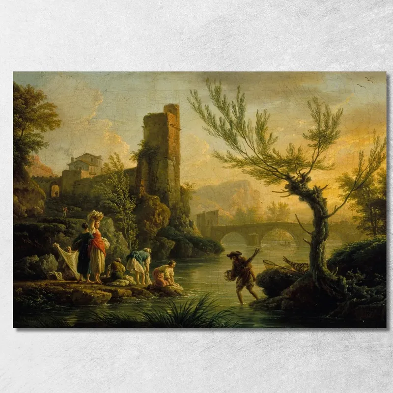 Paisaje Con Lavanderas Claude-Joseph Vernet cuadro en lienzo