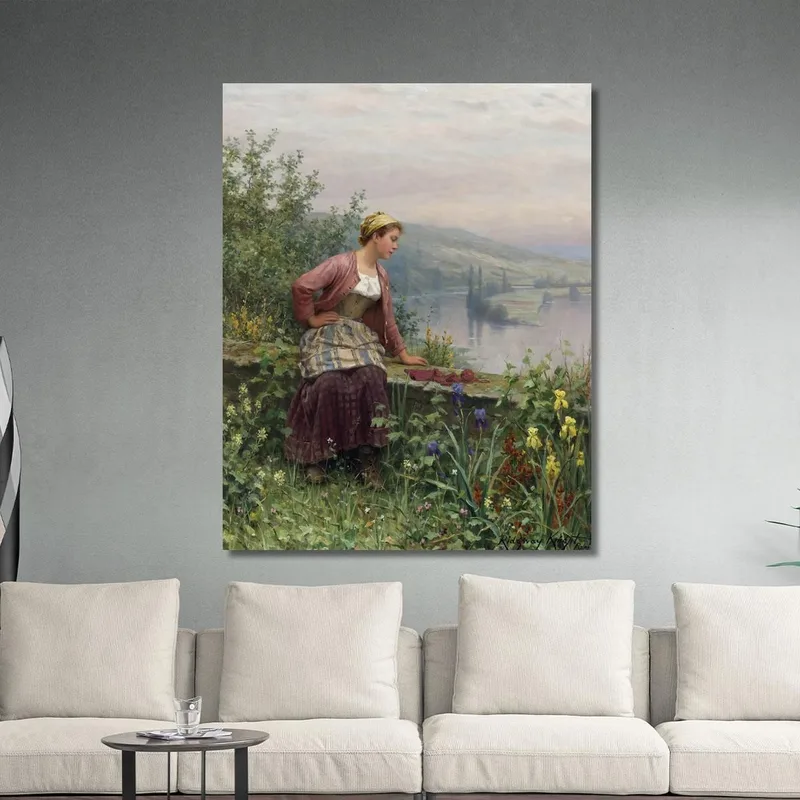Brittany Girl Overlooking A Stream Daniel Ridgway Knight