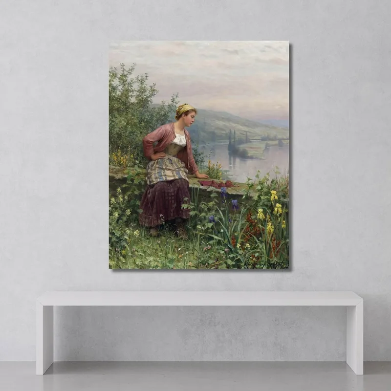 Brittany Girl Overlooking A Stream Daniel Ridgway Knight