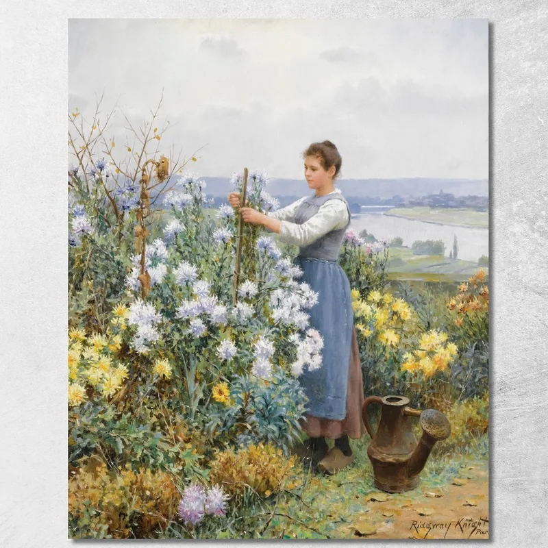 Crisantemos Daniel Ridgway Knight cuadro en lienzo